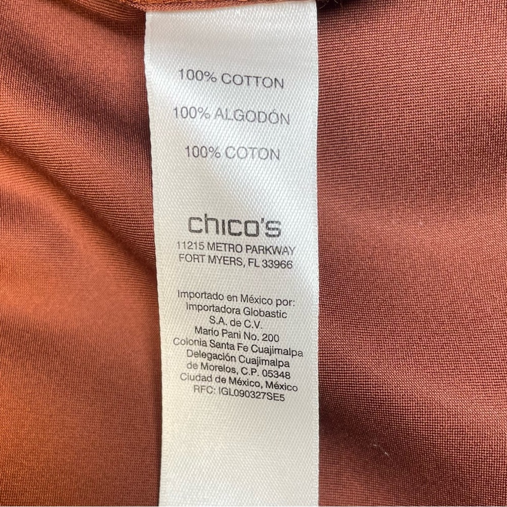 Chicos No-Iron Button Down Blouse in Copper Sateen Cotton Large (Chicos 2) - Picture 7 of 11